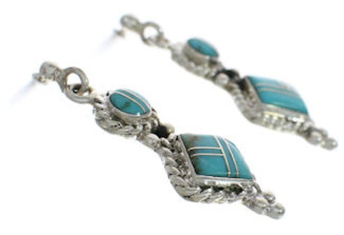 Turquoise Inlay And Silver Post Dangle Earrings FX31044